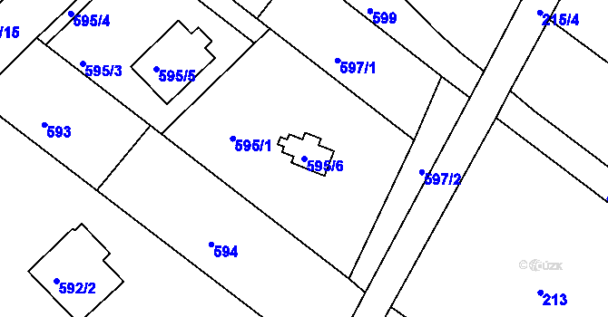 Parcela st. 595/6 v KÚ Roudné, Katastrální mapa