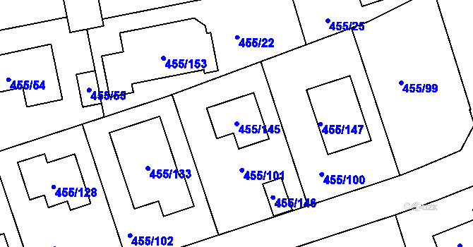 Parcela st. 455/145 v KÚ Roudné, Katastrální mapa