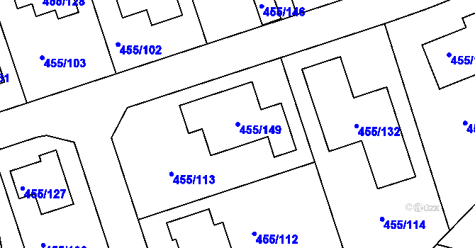 Parcela st. 455/149 v KÚ Roudné, Katastrální mapa