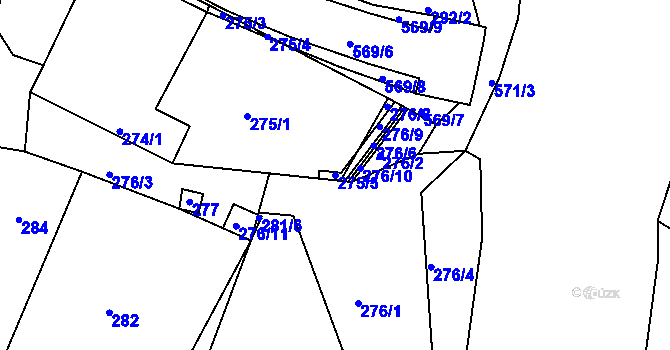 Parcela st. 275/5 v KÚ Roudné, Katastrální mapa