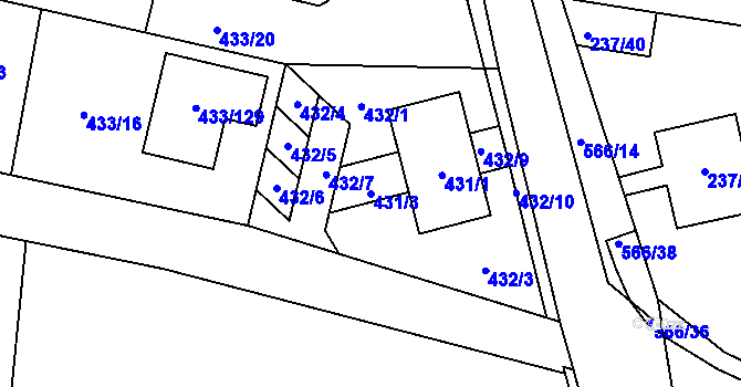 Parcela st. 431/3 v KÚ Roudné, Katastrální mapa