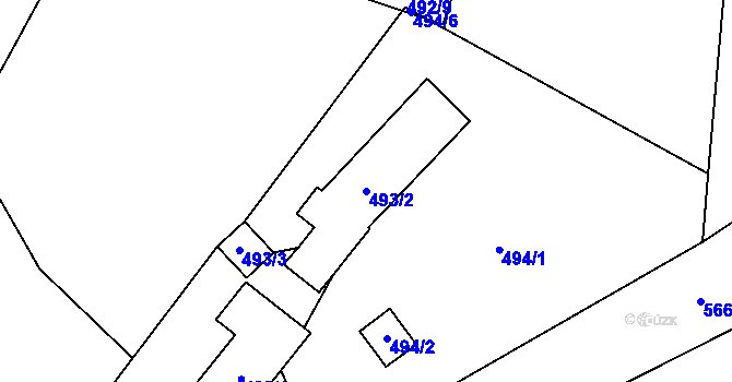 Parcela st. 493/2 v KÚ Roudné, Katastrální mapa