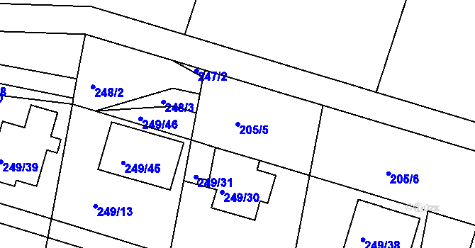 Parcela st. 205/5 v KÚ Roudné, Katastrální mapa
