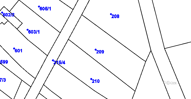 Parcela st. 209 v KÚ Roudné, Katastrální mapa