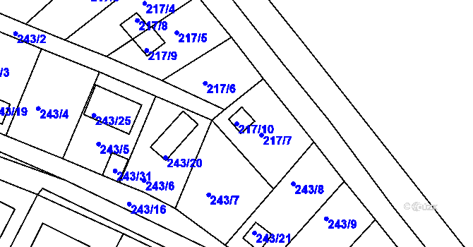 Parcela st. 217/10 v KÚ Roudné, Katastrální mapa