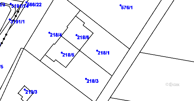 Parcela st. 218/1 v KÚ Roudné, Katastrální mapa