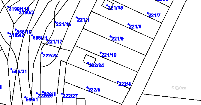 Parcela st. 221/10 v KÚ Roudné, Katastrální mapa