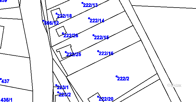 Parcela st. 222/16 v KÚ Roudné, Katastrální mapa