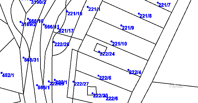 Parcela st. 222/24 v KÚ Roudné, Katastrální mapa