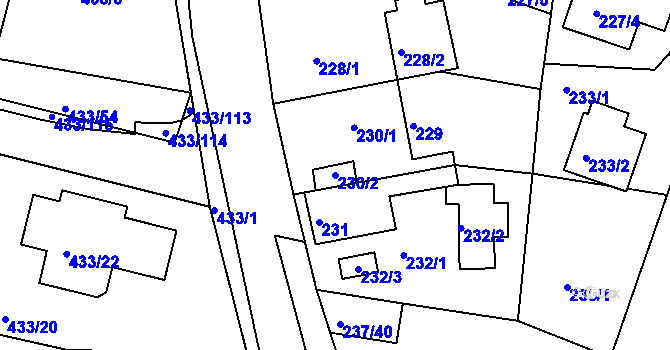 Parcela st. 230/2 v KÚ Roudné, Katastrální mapa