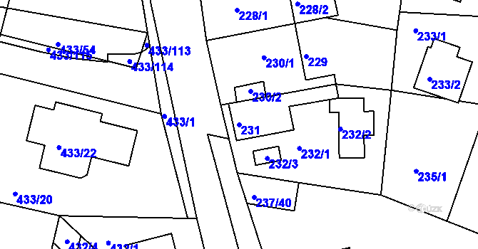 Parcela st. 231 v KÚ Roudné, Katastrální mapa