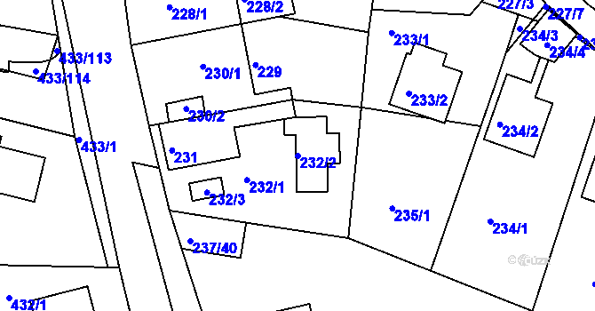 Parcela st. 232/2 v KÚ Roudné, Katastrální mapa