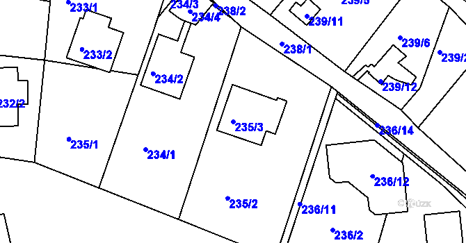 Parcela st. 235/3 v KÚ Roudné, Katastrální mapa