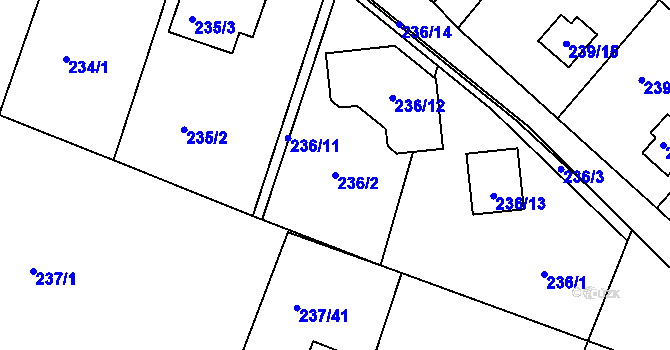 Parcela st. 236/2 v KÚ Roudné, Katastrální mapa