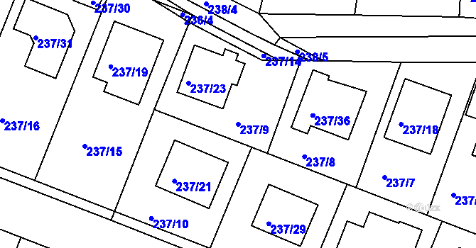 Parcela st. 237/9 v KÚ Roudné, Katastrální mapa
