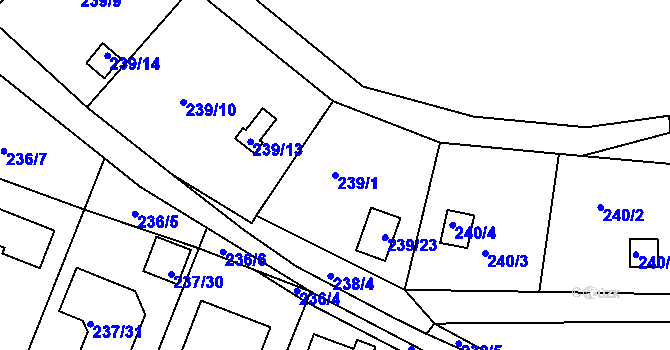 Parcela st. 239/1 v KÚ Roudné, Katastrální mapa