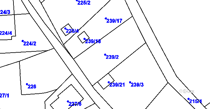 Parcela st. 239/2 v KÚ Roudné, Katastrální mapa