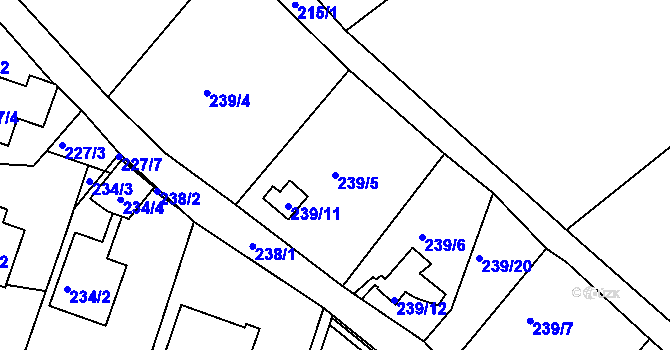 Parcela st. 239/5 v KÚ Roudné, Katastrální mapa