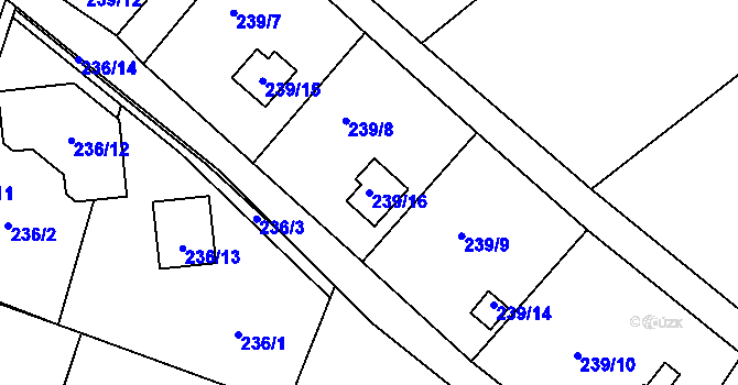 Parcela st. 239/16 v KÚ Roudné, Katastrální mapa