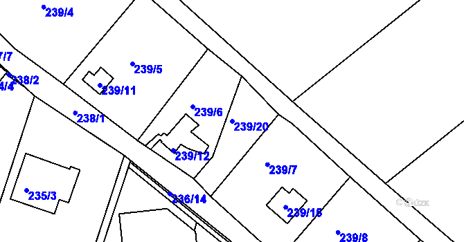 Parcela st. 239/20 v KÚ Roudné, Katastrální mapa