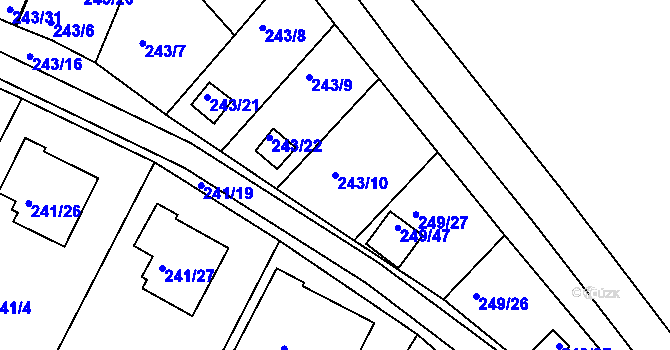 Parcela st. 243/10 v KÚ Roudné, Katastrální mapa