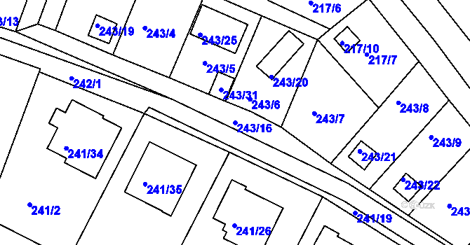 Parcela st. 243/16 v KÚ Roudné, Katastrální mapa