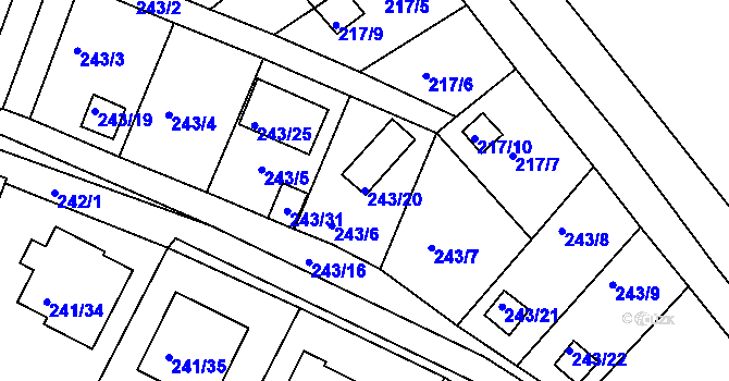 Parcela st. 243/20 v KÚ Roudné, Katastrální mapa