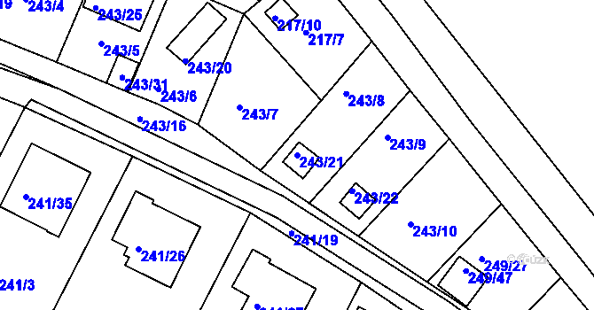Parcela st. 243/21 v KÚ Roudné, Katastrální mapa
