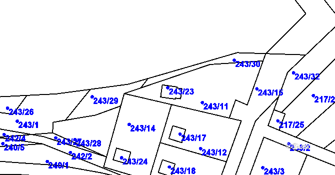 Parcela st. 243/23 v KÚ Roudné, Katastrální mapa