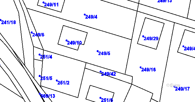 Parcela st. 249/5 v KÚ Roudné, Katastrální mapa