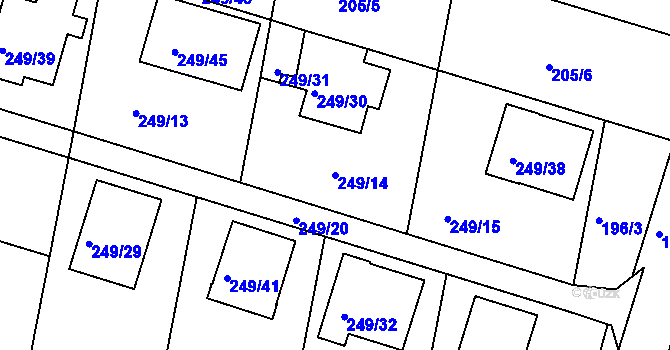 Parcela st. 249/14 v KÚ Roudné, Katastrální mapa