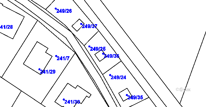 Parcela st. 249/36 v KÚ Roudné, Katastrální mapa
