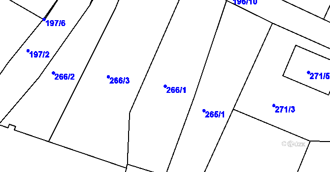 Parcela st. 266/1 v KÚ Roudné, Katastrální mapa