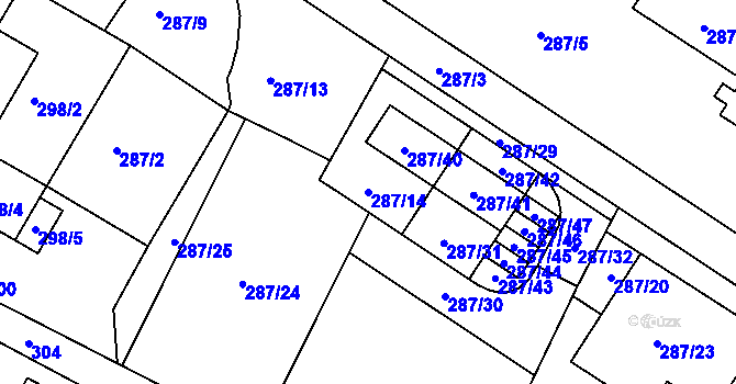 Parcela st. 287/14 v KÚ Roudné, Katastrální mapa