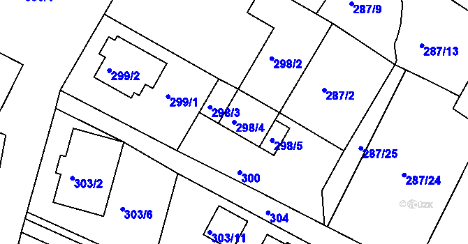 Parcela st. 298/4 v KÚ Roudné, Katastrální mapa
