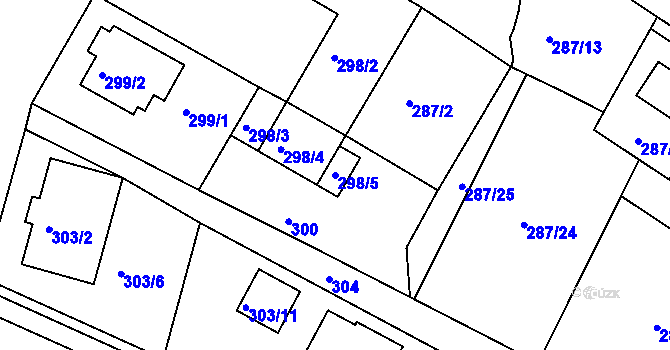 Parcela st. 298/5 v KÚ Roudné, Katastrální mapa