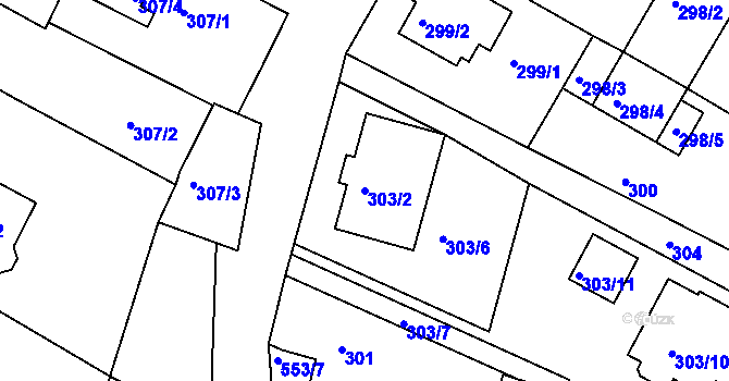 Parcela st. 303/2 v KÚ Roudné, Katastrální mapa