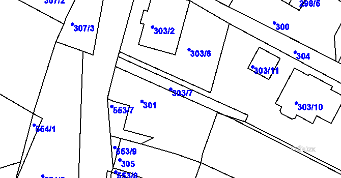 Parcela st. 303/7 v KÚ Roudné, Katastrální mapa