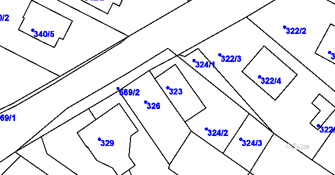 Parcela st. 323 v KÚ Roudné, Katastrální mapa
