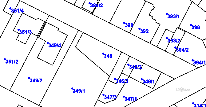 Parcela st. 348 v KÚ Roudné, Katastrální mapa