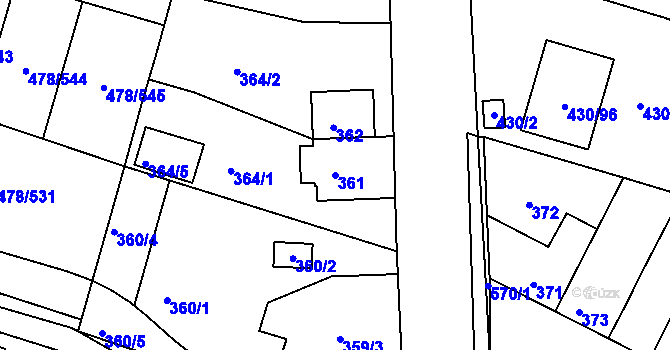 Parcela st. 361 v KÚ Roudné, Katastrální mapa