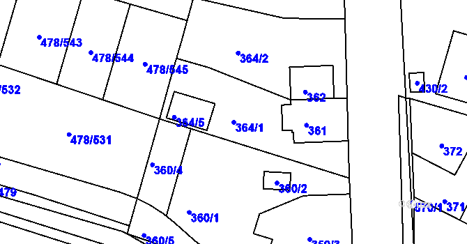Parcela st. 364/1 v KÚ Roudné, Katastrální mapa