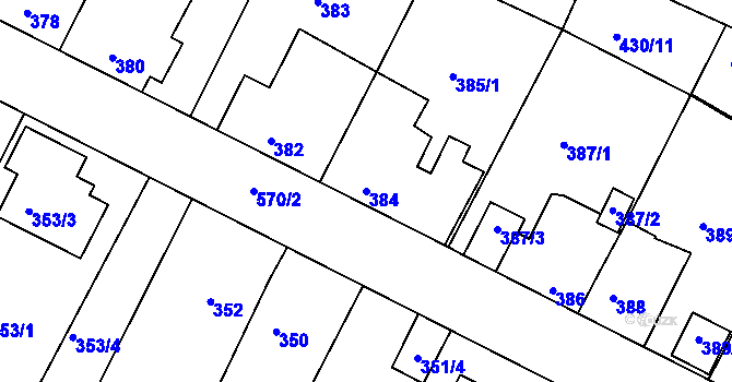 Parcela st. 384 v KÚ Roudné, Katastrální mapa