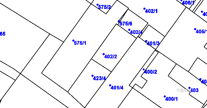 Parcela st. 402/2 v KÚ Roudné, Katastrální mapa