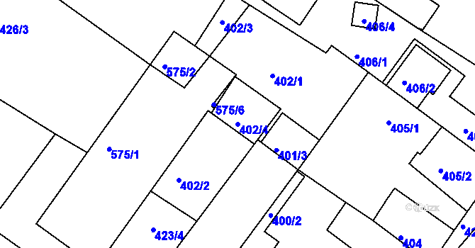 Parcela st. 402/4 v KÚ Roudné, Katastrální mapa