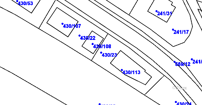 Parcela st. 430/23 v KÚ Roudné, Katastrální mapa