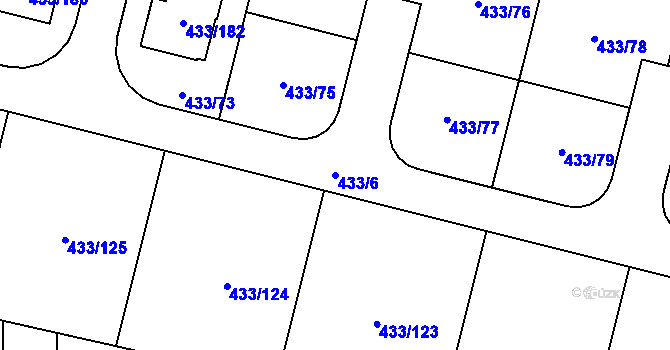Parcela st. 433/6 v KÚ Roudné, Katastrální mapa