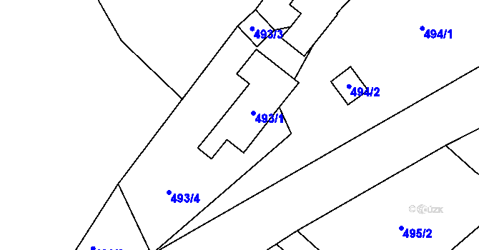 Parcela st. 493 v KÚ Roudné, Katastrální mapa