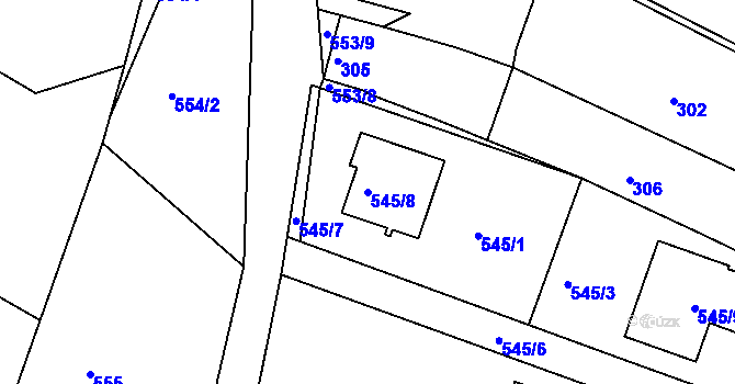 Parcela st. 545/8 v KÚ Roudné, Katastrální mapa