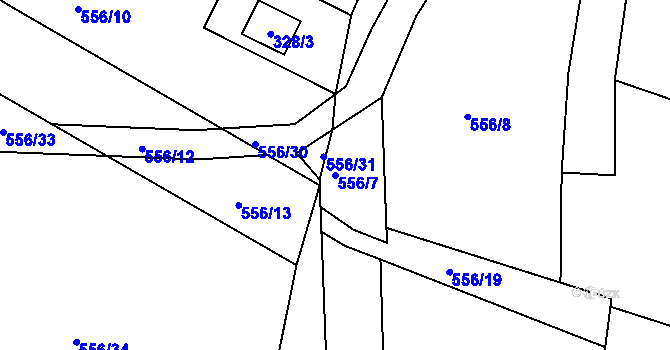 Parcela st. 556/7 v KÚ Roudné, Katastrální mapa